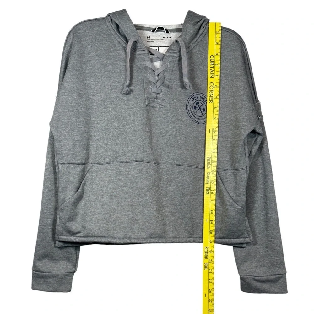Under Armour Womens Iron Digger Lace Up Hoodie Grey Loose Fit Cropped Medium